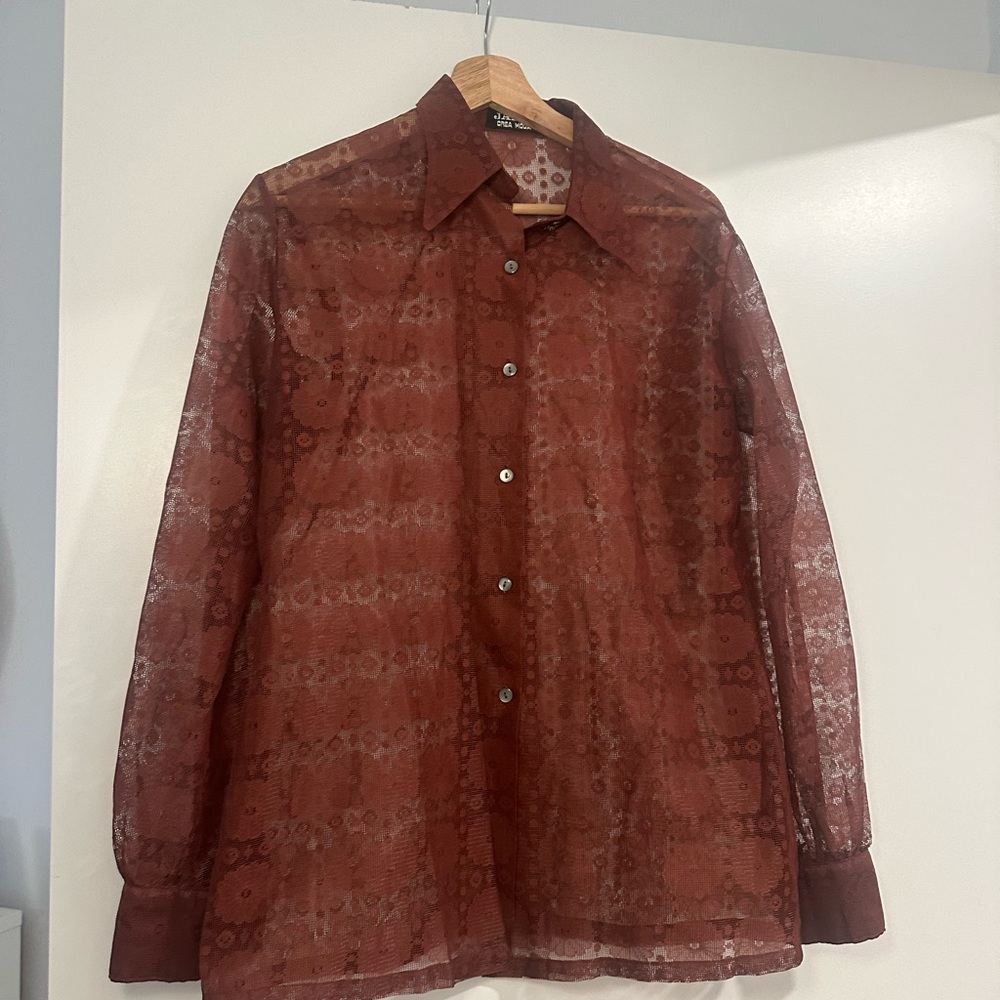 Vintage Sheer Red Floral Button Up